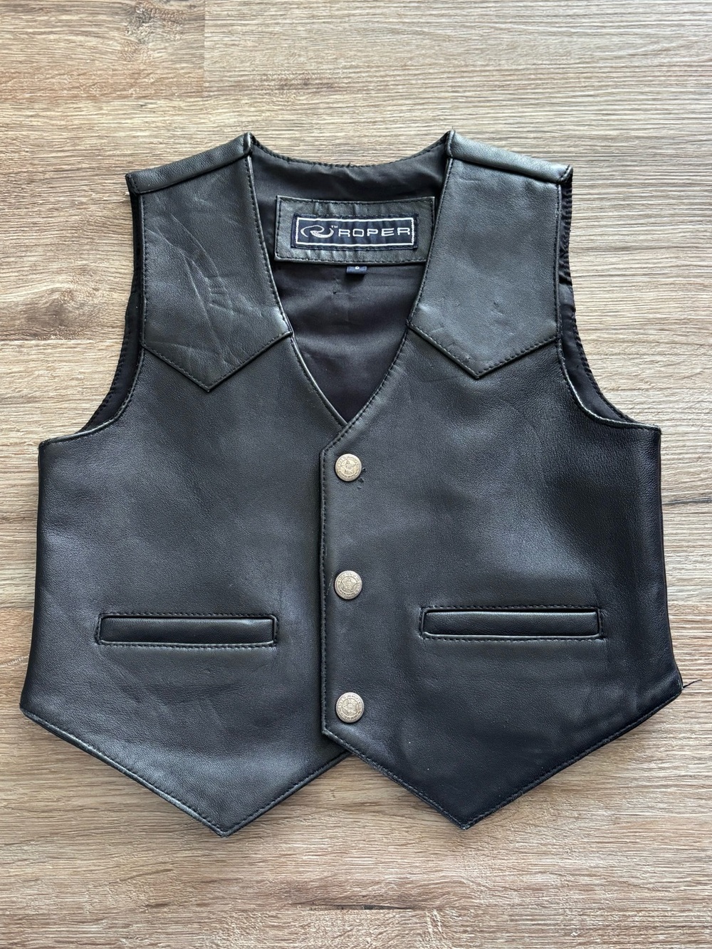 Roper size Small S boys are girls leather western black vest. Size 7/8